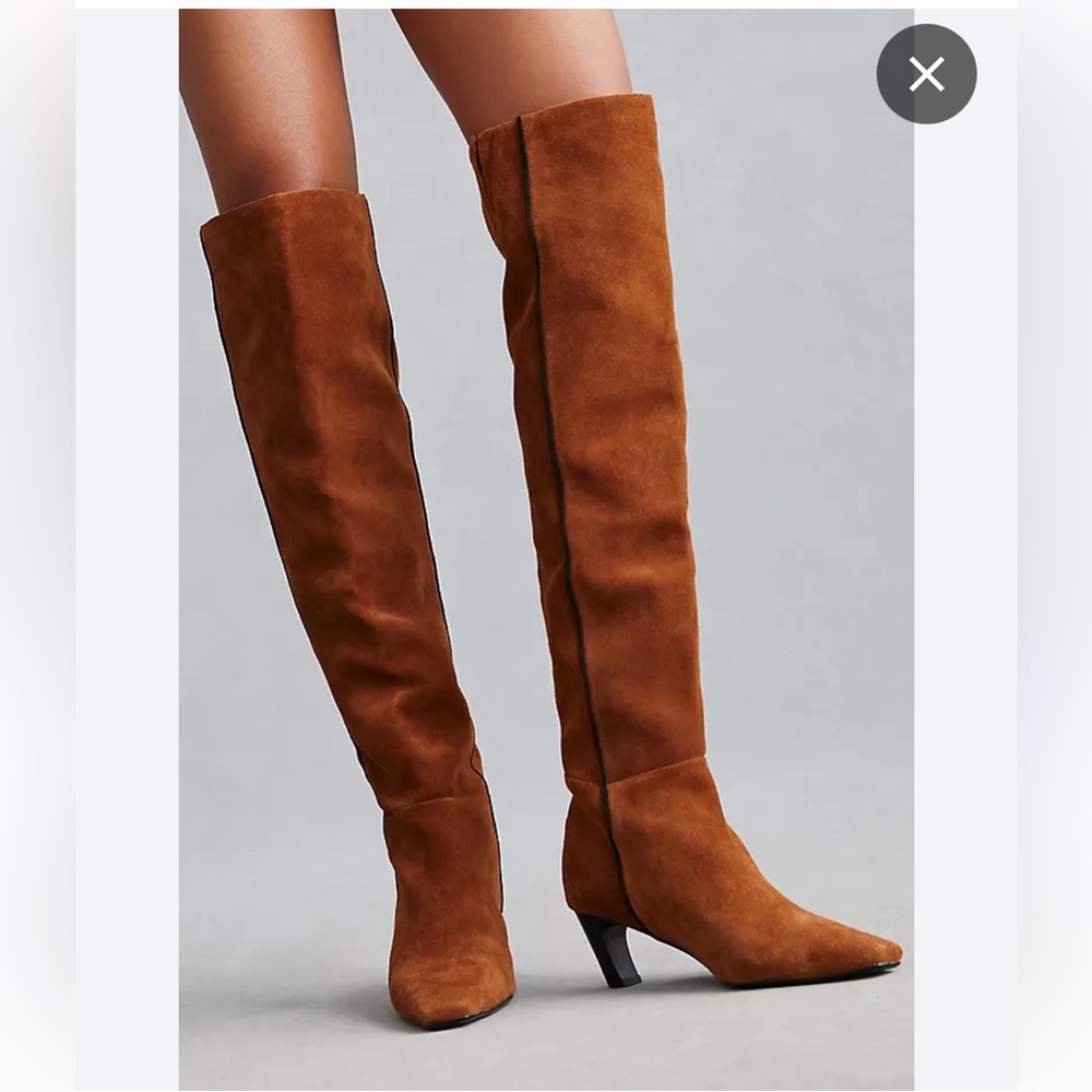 ANTHROPOLOGIE CAVERLEY  Morgan Boots Over-the-Knee Camel Suede Kitten Heel NEW - Picture 3 of 12